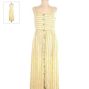 Rachel Zoe 100% linen Dress Sz 2 Stripe Natural Beachy Yellow White Resortwear